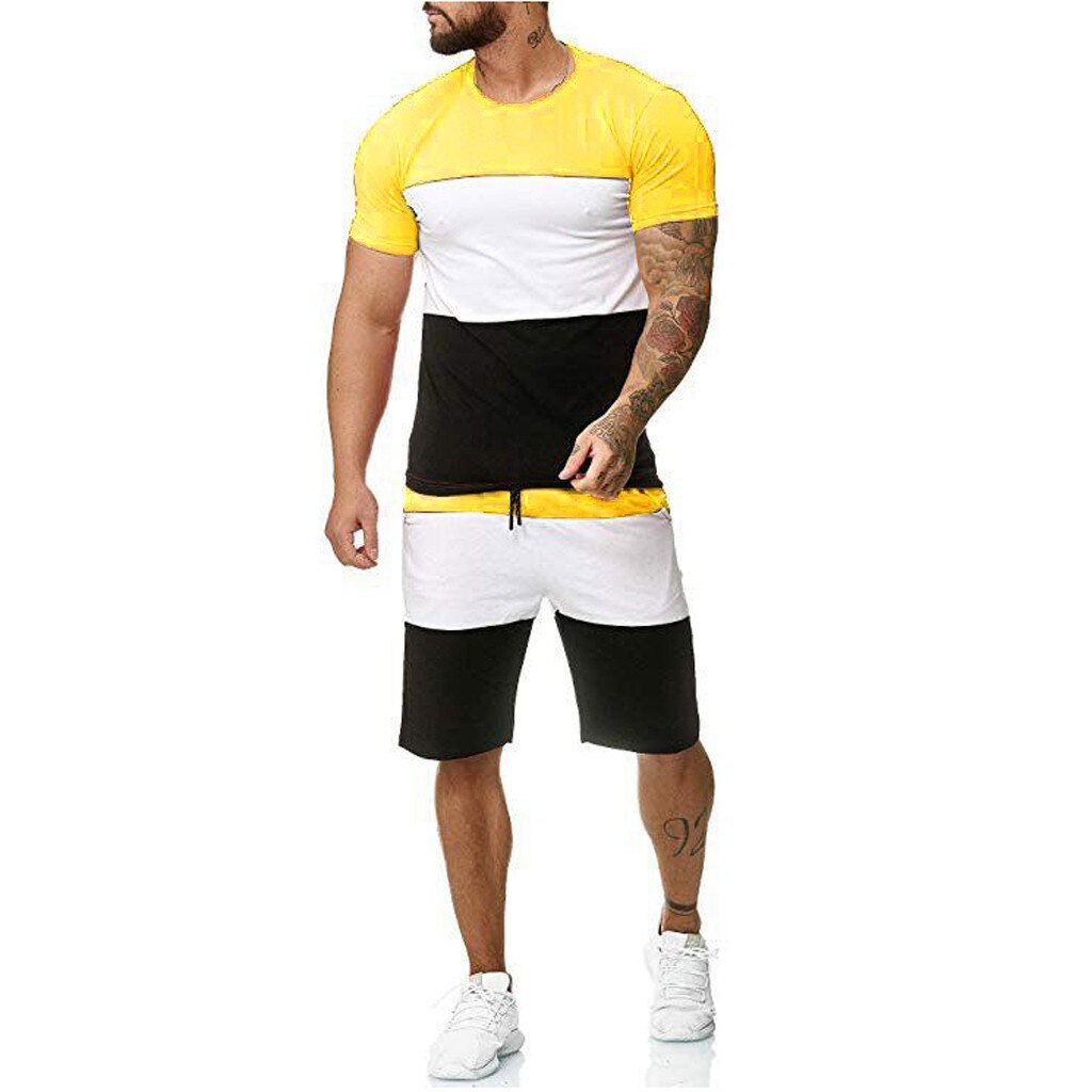 2021 Casual Sport Set for Mens Plus Size Two Piece Tops Shorts Suit Short Sleeve Fit Tee Shirts Short Pants Set 